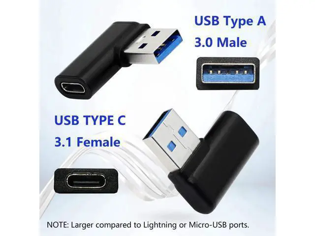 Alt view image 6 of 7 - 2 Pack 90 Degree Left & Right Angle USB 3.0 A Male to USB 3.1 Type-C Female Adapter Converter for Laptops, Wall Chargers & Power Banks