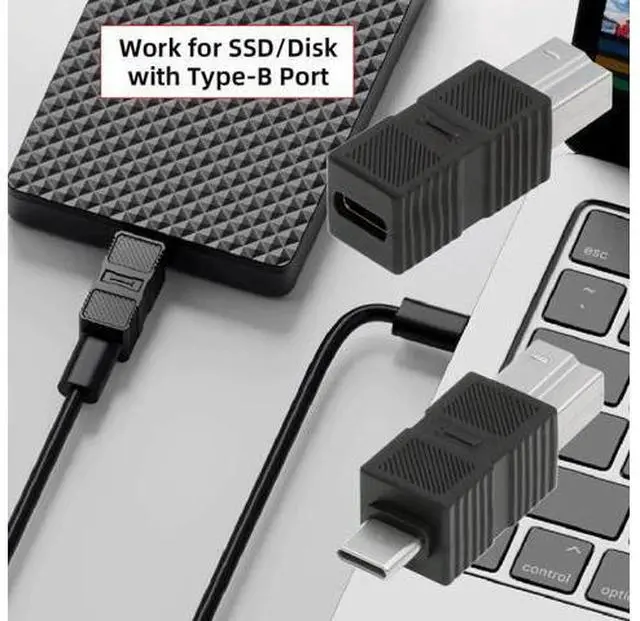 Alt view image 2 of 7 - 2 Pack USB C Male/Female to USB 3.0 Type B Male Adapter for Printer, Hard Drive and Camera