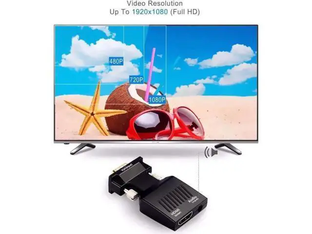 Alt view image 7 of 7 - 1080P VGA Male to HDMI Female Adapter, VGA to HDMI Video Audio Converter with USB Power Cable & 3.5mm Audio Cord for PC Laptop to HDMI Monitor Projector TV