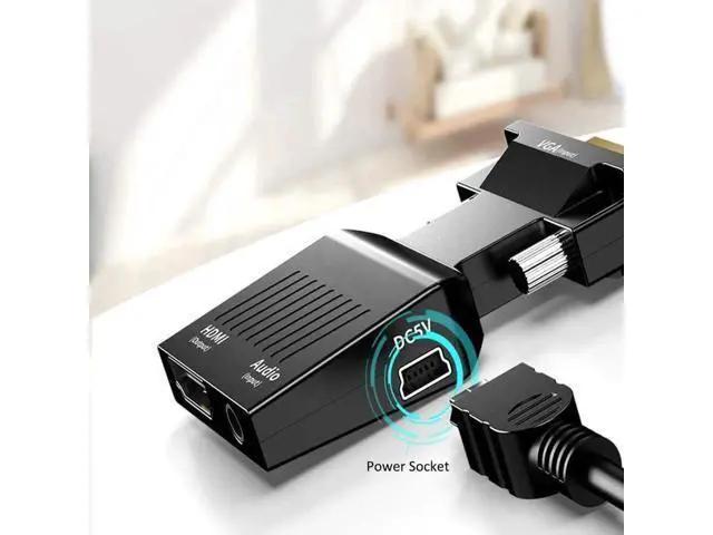 Alt view image 5 of 7 - 1080P VGA Male to HDMI Female Adapter, VGA to HDMI Video Audio Converter with USB Power Cable & 3.5mm Audio Cord for PC Laptop to HDMI Monitor Projector TV