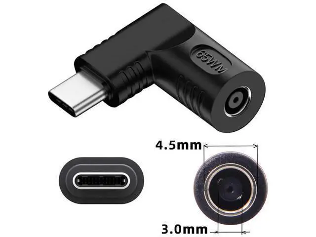 Alt view image 3 of 7 - 90 Degree Right Angled DC 4.5x3.0mm to USB-C Charging Adapter, 20V Input Max 65W PD Power Converter for Laptops Notebooks