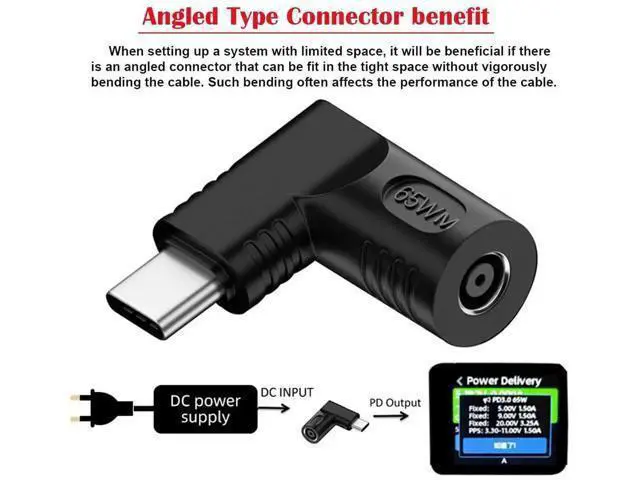 Alt view image 6 of 7 - 90 Degree Right Angled DC 4.5x3.0mm to USB-C Charging Adapter, 20V Input Max 65W PD Power Converter for Laptops Notebooks