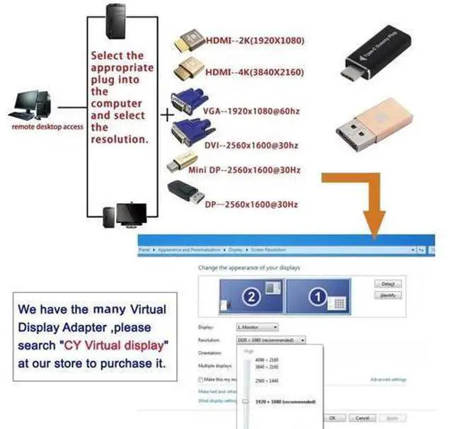Alt view image 5 of 7 - Mini DP Dummy Plug Virtual Display Emulator, Headless Ghost Mini DisplayPort Adapter, Max 2560x1600@60Hz Resolution