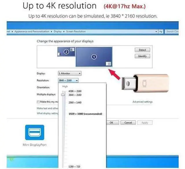 Alt view image 7 of 7 - Mini DP Dummy Plug Virtual Display Emulator, Headless Ghost Mini DisplayPort Adapter, Max 2560x1600@60Hz Resolution