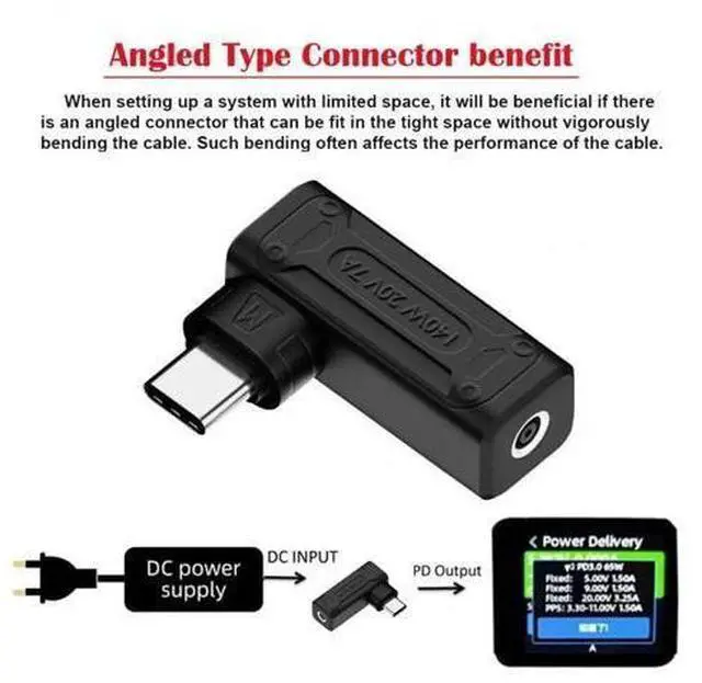 Alt view image 7 of 7 - 90 Degree Angled DC 4.5x3.0mm Male to USB-C Female Power Adapter, 100W/140W PD Charging Converter for Laptop & Mobile Phones