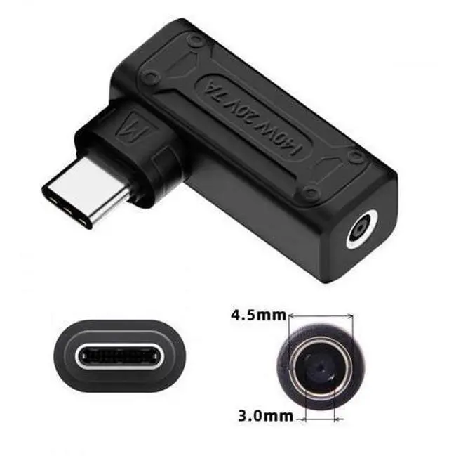 Alt view image 6 of 7 - 90 Degree Angled DC 4.5x3.0mm Male to USB-C Female Power Adapter, 100W/140W PD Charging Converter for Laptop & Mobile Phones
