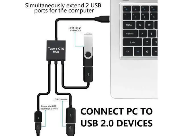 Alt view image 6 of 6 - USB-C Male to Dual USB-A Female + Micro USB OTG Splitter Adapter for Android Smartphones & Tablets
