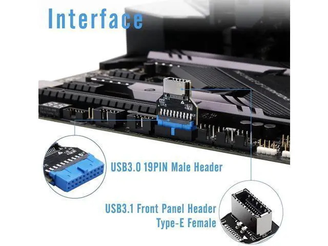 Alt view image 3 of 7 - 180 Degree 19-Pin USB 3.0 Header to 20-Pin Type-C A-Key Adapter, Internal Header Converter for PC Front Panel Type-E Port Extension