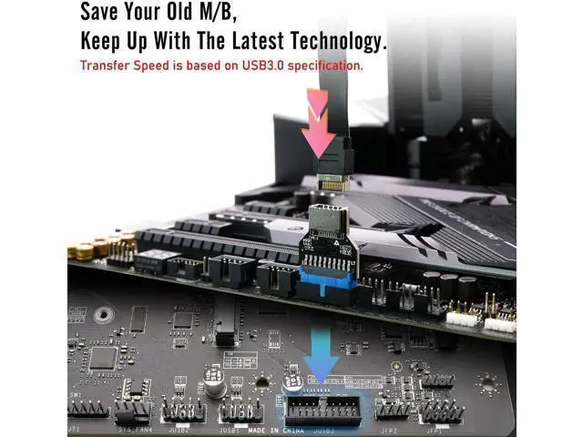 Alt view image 4 of 7 - 180 Degree 19-Pin USB 3.0 Header to 20-Pin Type-C A-Key Adapter, Internal Header Converter for PC Front Panel Type-E Port Extension