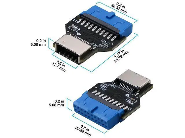 Alt view image 7 of 7 - 180 Degree 19-Pin USB 3.0 Header to 20-Pin Type-C A-Key Adapter, Internal Header Converter for PC Front Panel Type-E Port Extension