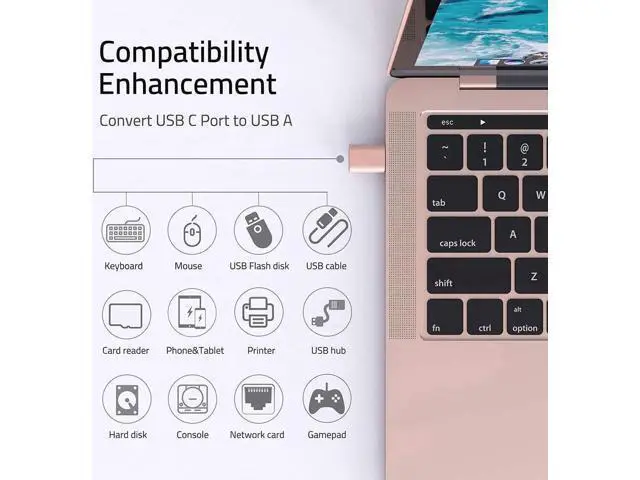 Alt view image 6 of 6 - 2 Pack Rose Gold USB-C to USB 3.0 Adapter, Thunderbolt 3 Compatible Converter for MacBook Pro/Air, Dell XPS & Type-C Devices