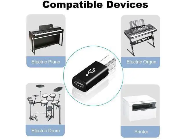 Alt view image 2 of 4 - 2 Pack USB B Male to USB C Female MIDI Adapter, USB Type B to USB-C Converter Connector Compatible with Printer, Electric Piano, MIDI Keyboard, Laptop, Tablet, All USB-C Devices
