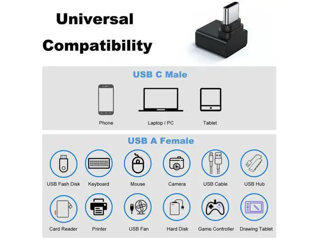 Alt view image 4 of 7 - 2 Pack 90 Degree USB-C Male to USB 3.0 Female Adapter, Up & Down Angled Type-C to USB-A Converter Black, Compatible with MacBook Pro Air & All Type-C Laptops