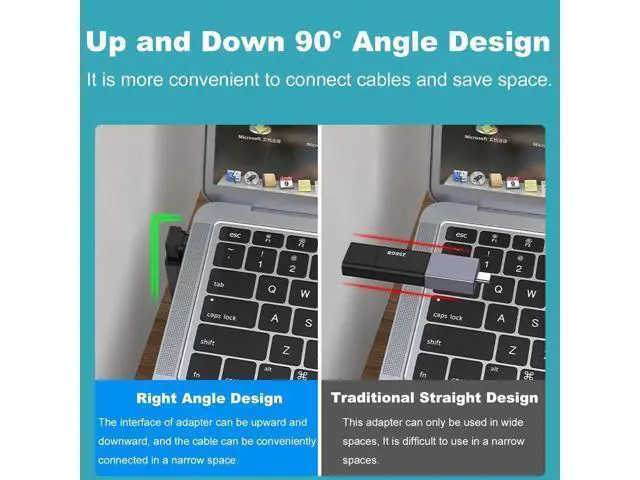 Alt view image 6 of 7 - 2 Pack 90 Degree USB-C Male to USB 3.0 Female Adapter, Up & Down Angled Type-C to USB-A Converter Black, Compatible with MacBook Pro Air & All Type-C Laptops
