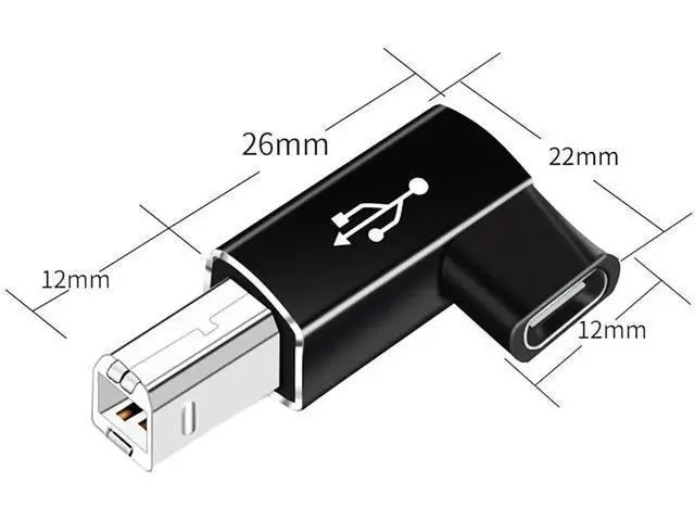Alt view image 2 of 4 - 2 Pack 90 Degree Right Angle USB B Male to USB C Female Adapter, Type C to MIDI Converter Compatible with Printer, Digital Piano, Laptop & All USB-C Devices