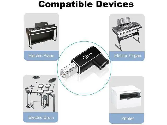 Alt view image 4 of 4 - 2 Pack 90 Degree Right Angle USB B Male to USB C Female Adapter, Type C to MIDI Converter Compatible with Printer, Digital Piano, Laptop & All USB-C Devices