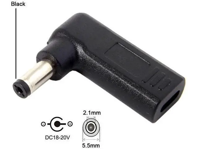 Alt view image 3 of 6 - 90 Degree Angled USB 3.1 Type-C to DC 5.5x2.1mm Adapter, 20V PD Emulator Trigger for Laptop Power Supply