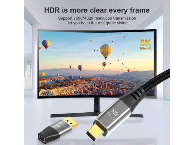 Alt view image 2 of 6 - Bi-Directional Mini DP to DP 1.4 Adapter, DisplayPort Male to Mini DisplayPort Female Converter Supports 8K@60Hz 4K@144Hz 2K@240Hz HDR G-Sync FreeSync for MacBook Surface Gaming Monitor