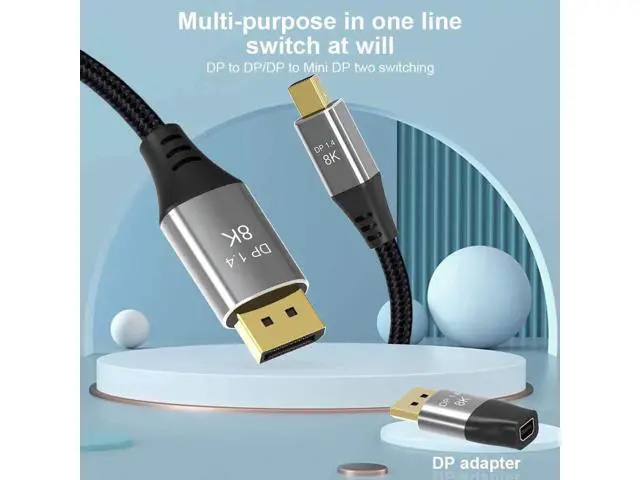 Alt view image 4 of 6 - Bi-Directional Mini DP to DP 1.4 Adapter, DisplayPort Male to Mini DisplayPort Female Converter Supports 8K@60Hz 4K@144Hz 2K@240Hz HDR G-Sync FreeSync for MacBook Surface Gaming Monitor