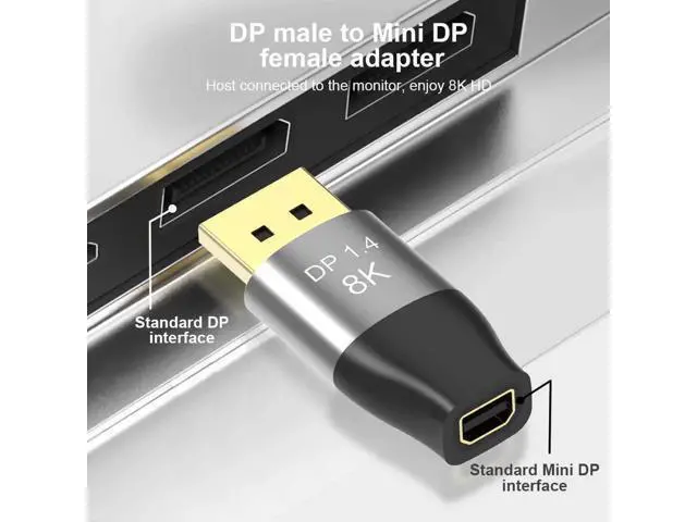 Alt view image 6 of 6 - Bi-Directional Mini DP to DP 1.4 Adapter, DisplayPort Male to Mini DisplayPort Female Converter Supports 8K@60Hz 4K@144Hz 2K@240Hz HDR G-Sync FreeSync for MacBook Surface Gaming Monitor