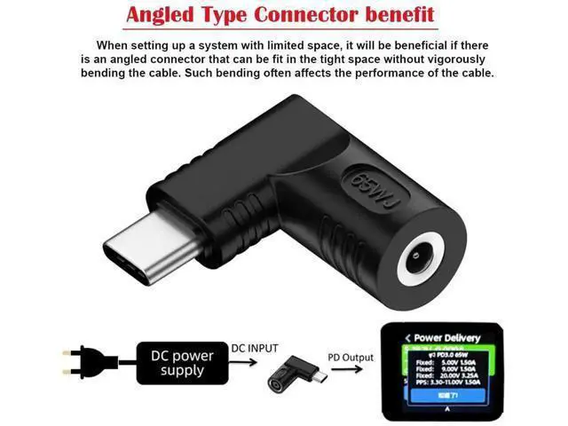 Alt view image 5 of 7 - 90 Degree Right Angled DC 4.8x1.7mm Jack to USB-C Power Charging Adapter, 20V Input Max 65W PD Charger Converter for Laptops Notebooks