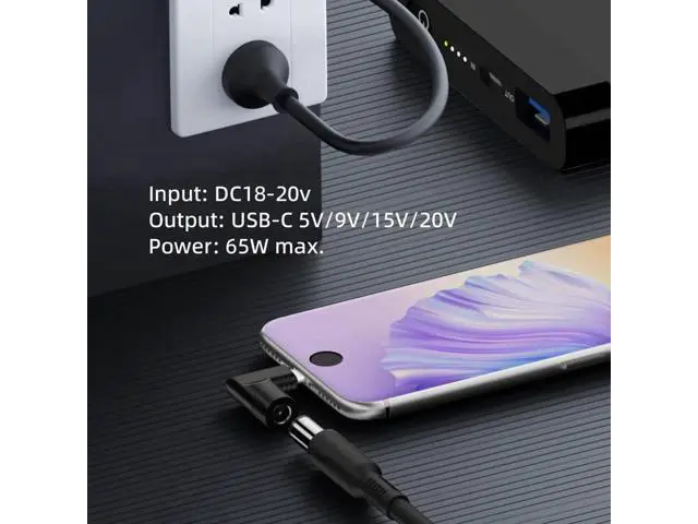 Alt view image 6 of 7 - 90 Degree Right Angled DC 4.8x1.7mm Jack to USB-C Power Charging Adapter, 20V Input Max 65W PD Charger Converter for Laptops Notebooks