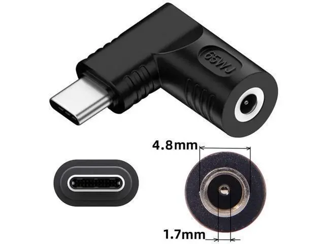 Alt view image 7 of 7 - 90 Degree Right Angled DC 4.8x1.7mm Jack to USB-C Power Charging Adapter, 20V Input Max 65W PD Charger Converter for Laptops Notebooks