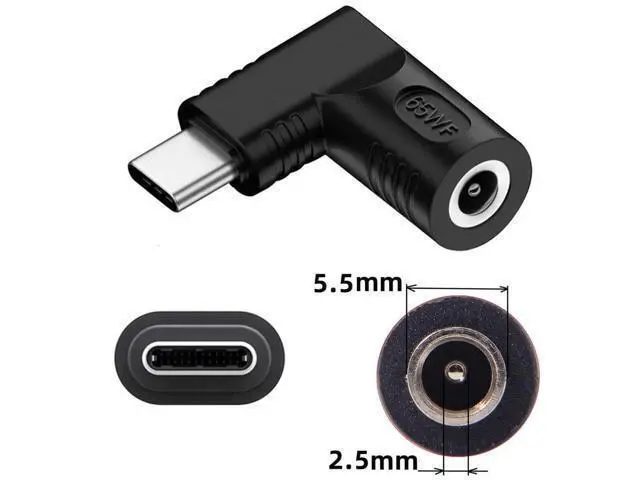 Alt view image 6 of 7 - 90 Degree Right Angled DC 5.5x2.5mm to USB-C Charging Adapter, 20V Input Max 65W PD Power Converter for Laptops Mini PC