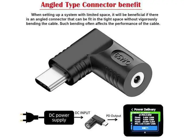 Alt view image 5 of 7 - 90 Degree Right Angled DC 2.5x0.7mm to USB-C Charging Adapter, 20V Input Max 65W PD Power Converter for Laptops Mini Notebook