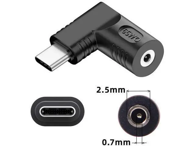 Alt view image 6 of 7 - 90 Degree Right Angled DC 2.5x0.7mm to USB-C Charging Adapter, 20V Input Max 65W PD Power Converter for Laptops Mini Notebook