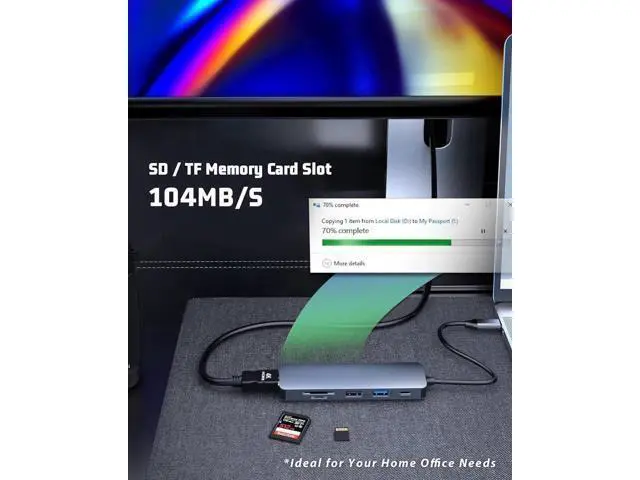 Alt view image 2 of 7 - 6-in-1 USB C Multiport Hub Adapter, 4K HDMI Output, 100W PD Charging, USB3.0, USB2.0, SD & TF Card Reader, Portable Type-C Splitter Compatible with MacBook Air/Pro M1/M2, Surface Go & All USB-C Laptop