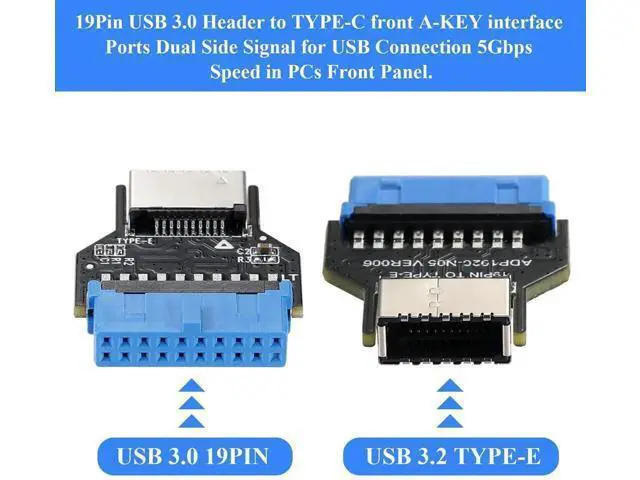 Alt view image 7 of 7 - USB3.0 19Pin Header to Type-E A-Key Front Panel Adapter, Convert Mainboard Header to Chassis Type-C Port
