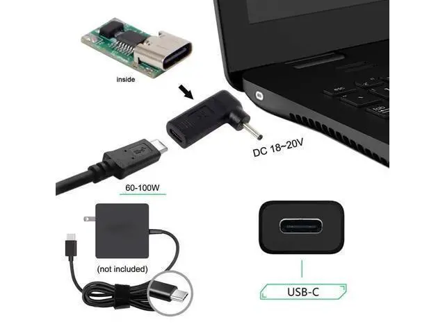 Alt view image 2 of 5 - 90 Degree Angled USB 3.1 Type-C to DC 3.0x1.1mm Adapter, 20V PD Emulator Trigger for LG Gram/Samsung/Acer Laptop Charging