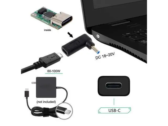 Alt view image 6 of 6 - USB 3.1 Type-C to DC 4.5x3.0mm Adapter, 90 Degree Angled PD Emulator Trigger for HP Dell Laptop Charging