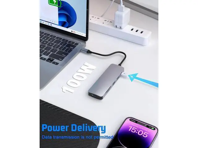 Alt view image 4 of 7 - 6-in-1 USB C Multiport Hub Adapter, 4K HDMI Output, 100W PD Charging, USB3.0, USB2.0, SD & TF Card Reader, Portable Type-C Splitter Compatible with MacBook Air/Pro M1/M2, Surface Go & All USB-C Laptop