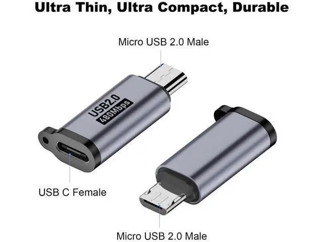 Alt view image 2 of 5 - 4 Pack Grey Micro USB Male to USB C Female Adapter, USB 2.0 Charging & Data Sync Converter Compatible with Samsung Galaxy S7/S7 Edge, Nexus 5/6 & Micro USB Devices