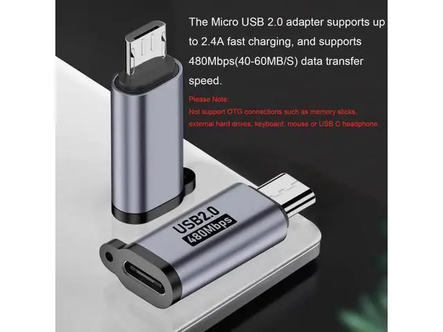 Alt view image 3 of 5 - 4 Pack Grey Micro USB Male to USB C Female Adapter, USB 2.0 Charging & Data Sync Converter Compatible with Samsung Galaxy S7/S7 Edge, Nexus 5/6 & Micro USB Devices