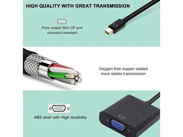 Alt view image 6 of 7 - Mini DisplayPort to VGA Adapter, Thunderbolt Compatible Mini DP Male to VGA Female Converter, Gold-Plated, Supports 1080P Full HD, Black for ThinkPad Surface Pro Laptop PC Monitor Projector HDTV