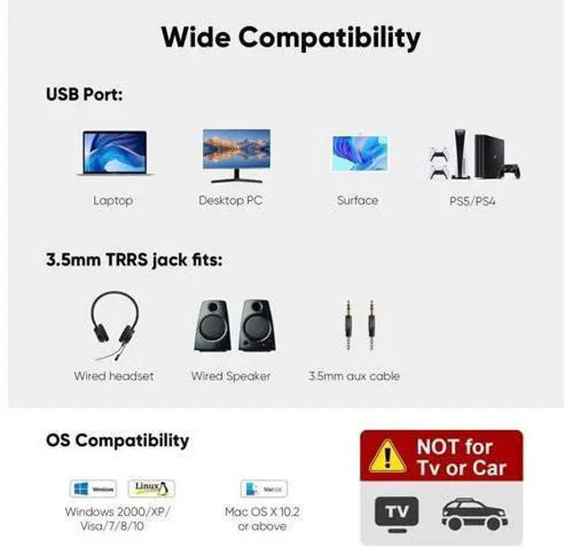 Alt view image 6 of 7 - Black USB External Stereo Sound Card Adapter with Independent 3.5mm Headphone & Mic Jack, Plug-and-Play Audio Converter Compatible with PS4 PS5 Windows Mac Linux