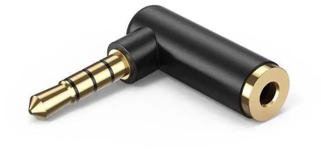 Main image of Right Angle 3.5mm TRRS Audio Adapter, 1/8 Inch Stereo Male to Female Headphone Connector Black for Headsets, Tablets, MP3 Players, Game Controllers & Speakers
