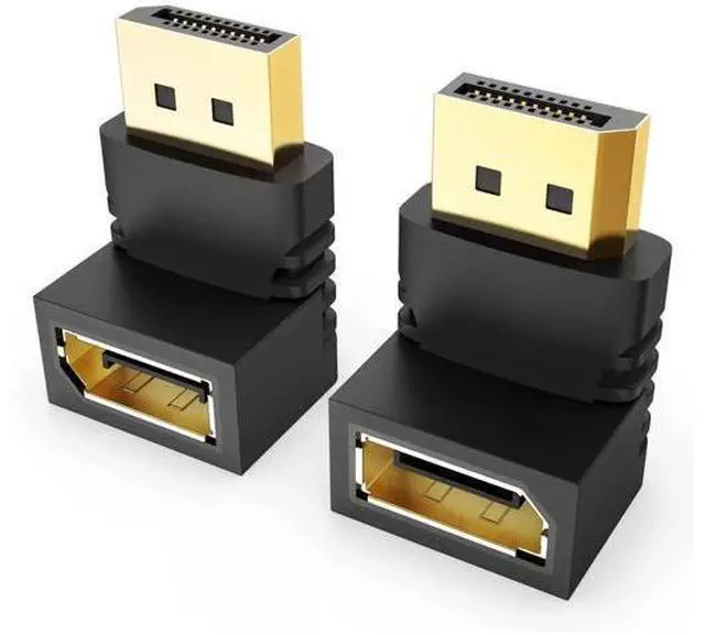 Main image of 2-Pack 90° & 270 Degree DisplayPort Right Angle Adapter, Gold-Plated DP Male to Female Converter, 4K DP Extender Compatible with Dell, HP, Lenovo, ASUS, Apple, NVIDIA/AMD Graphics Cards, Gaming Monito