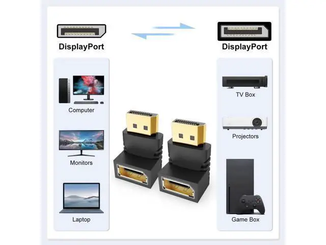 Alt view image 6 of 6 - 2-Pack 90° & 270 Degree DisplayPort Right Angle Adapter, Gold-Plated DP Male to Female Converter, 4K DP Extender Compatible with Dell, HP, Lenovo, ASUS, Apple, NVIDIA/AMD Graphics Cards, Gaming Monito