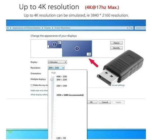 Alt view image 2 of 7 - 4K DisplayPort Virtual Display Dummy Plug, DP Headless Ghost Monitor Emulator with DDC EDID Support, 4K@17Hz Display Emulator Adapter for Remote Access, Mining, Gaming PC, Black