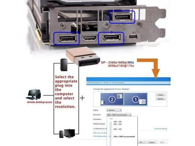 Alt view image 2 of 7 - Gold DP Virtual Display Dummy Plug, 4K DisplayPort Headless Ghost Monitor Emulator with DDC EDID, 4K@17Hz Display Emulator Adapter for Mining Rigs, Remote Desktop, Streaming PCs