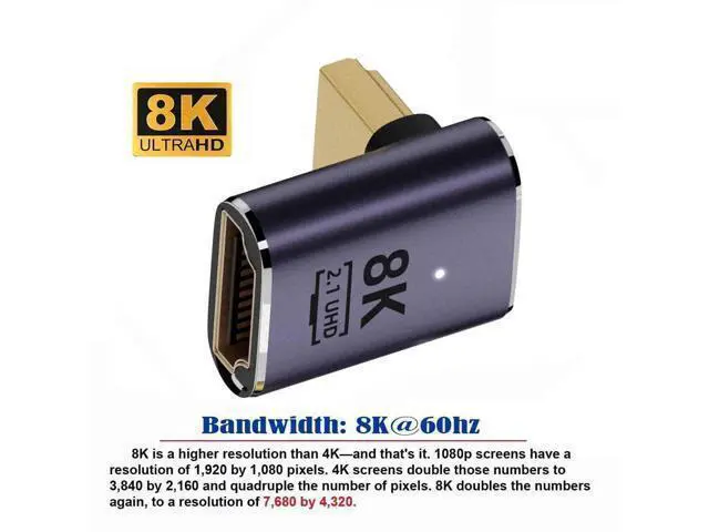 Alt view image 6 of 7 - Vertical Up 90° Low Profile HDMI 2.1 Extension Adapter, HDMI Male to Female Connector Supports 8K@60Hz UHD HDTV