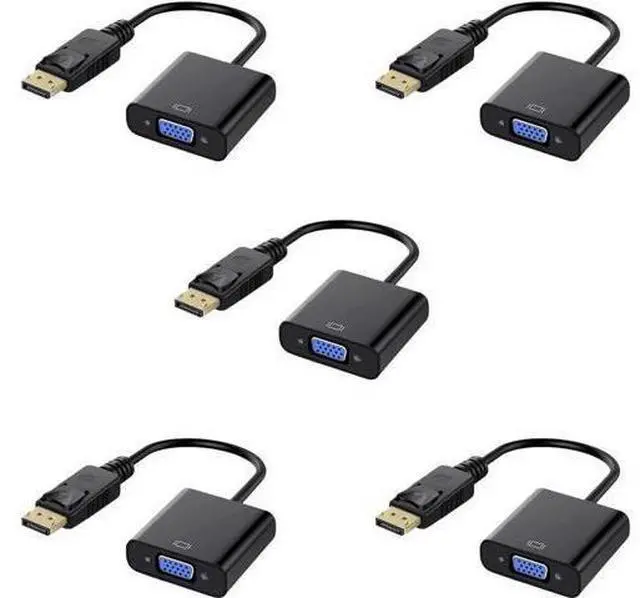 Main image of DisplayPort to VGA, Gold-Plated DP to VGA Adapter (Male to Female) Compatible with Computer, Desktop, Laptop, PC, Monitor, Projector, HDTV (Black) 5-Pack