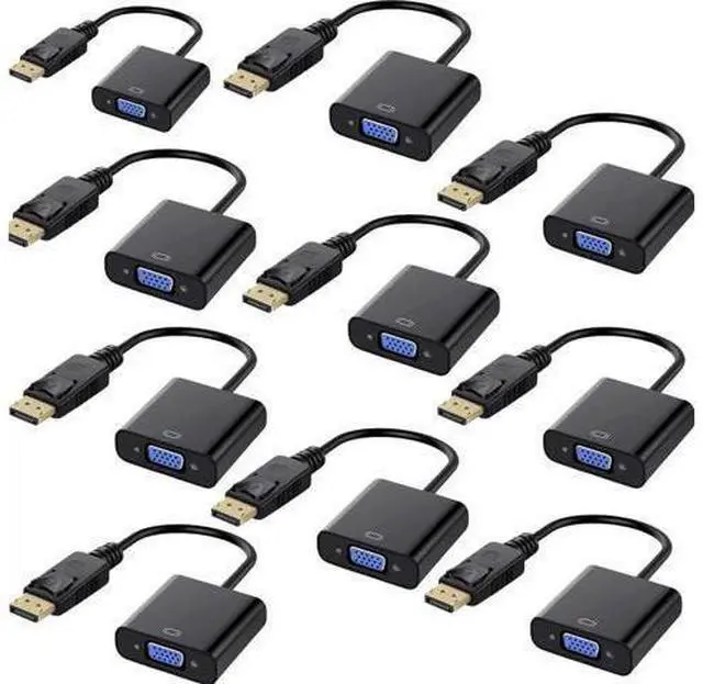 Main image of DisplayPort to VGA, Gold-Plated DP to VGA Adapter (Male to Female) Compatible with Computer, Desktop, Laptop, PC, Monitor, Projector, HDTV (Black) 10-Pack