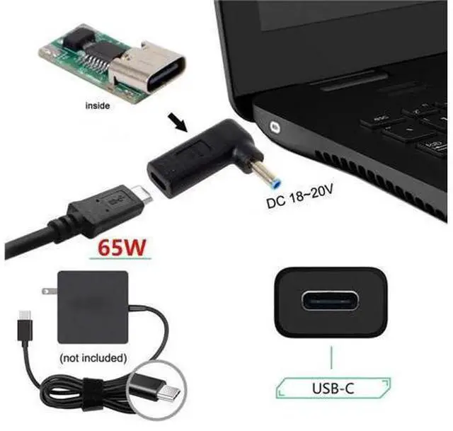 Alt view image 4 of 7 - 90 Degree Angled USB 3.1 Type C Female to DC 4.5mm x 3.0mm PD Emulator Trigger Adapter, USB-C PD Power Converter for Dell/HP Laptops with 4.5*3.0mm DC Barrel Jack