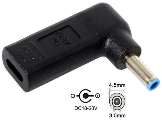 Alt view image 6 of 7 - 90 Degree Angled USB 3.1 Type C Female to DC 4.5mm x 3.0mm PD Emulator Trigger Adapter, USB-C PD Power Converter for Dell/HP Laptops with 4.5*3.0mm DC Barrel Jack
