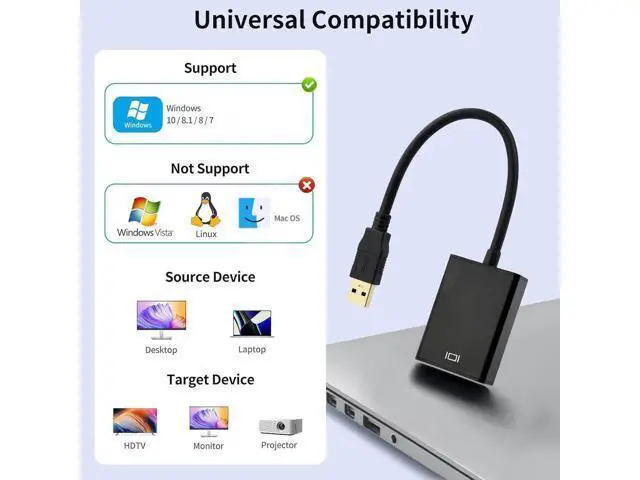 Alt view image 7 of 7 - USB 3.0/2.0 to HDMI Adapter, 1080P Full HD Video Audio Converter, External Video Display Adapter for Desktop PC Monitor TV, Compatible with Windows XP/7/8/8.1/10